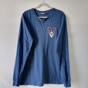 Comfort Colors Mens Blue Long Sleeve Crew Neck Graphic Print T-Shirt Size Large